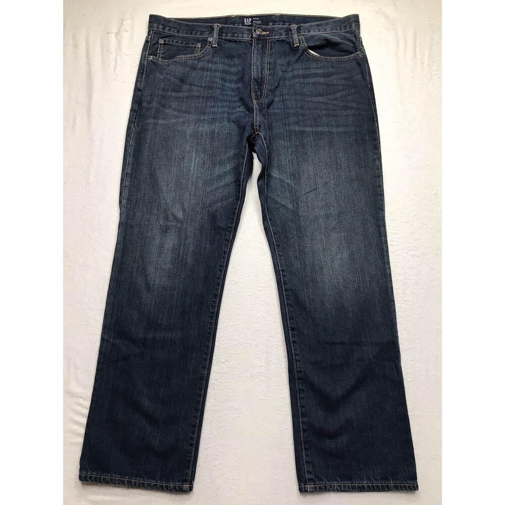 GAP Jean Men 38x30 Authentic Straight Dark Wash Whiskered Preppy Academia